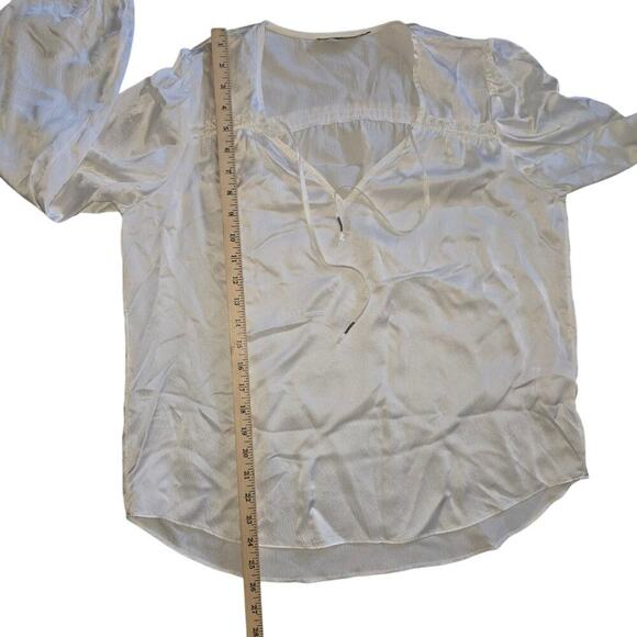 Go By Go Silk V-Neck Flowy White Elastic Cuffs L Lightweight Popover 100% Silk - Picture 6 of 8